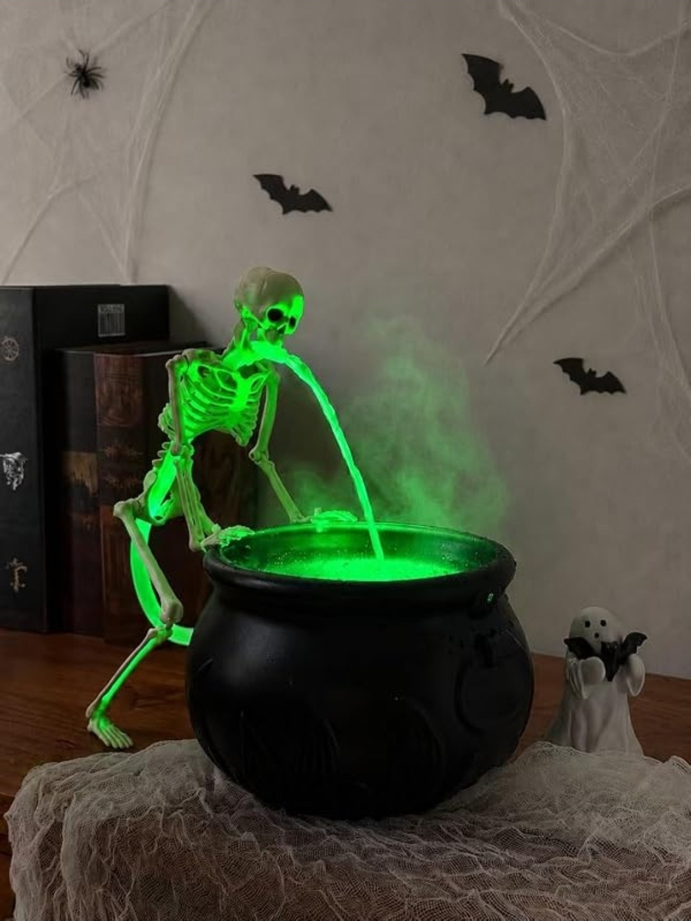 Halloween Glowing Skeleton Cauldron Decoration - Green